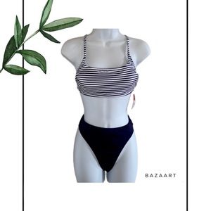 Xhilaration Striped Bralette Bikini Top & Kona Sol High Waisted Bikini Bottoms